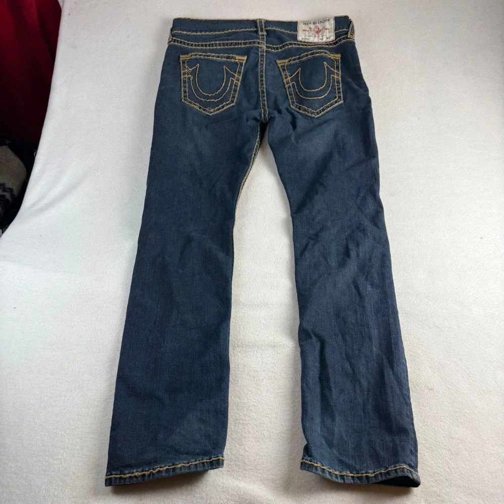 True Religion Rocco Relaxed Skinny Jeans Dark Wash Gold Super T Stitch Mens 36